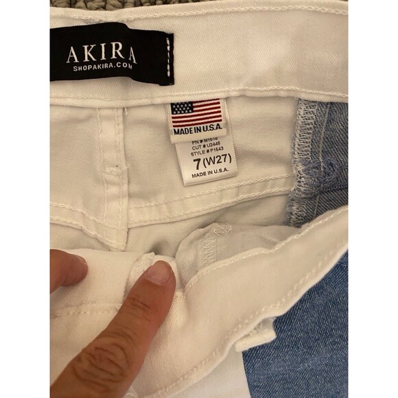 Akira Colorblock Denim Jeans Size 7 White And Denim Geometric Boho Festival - Picture 3 of 5